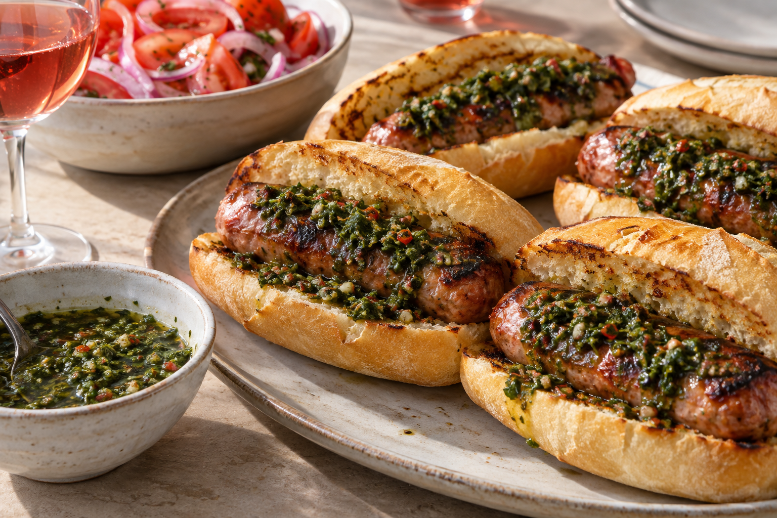 Choripán con chimichurri y el vino que le va bien — imagen ilustrativa generada con IA