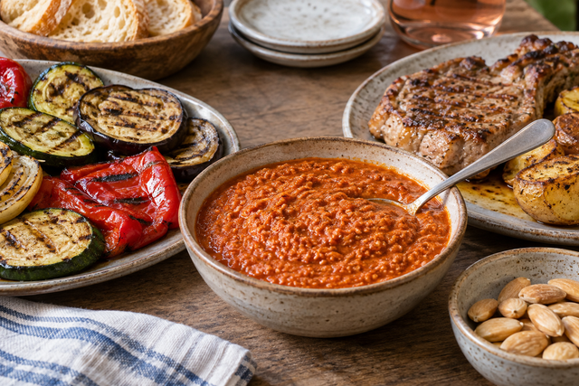 Romesco para verduras y carnes a la parrilla — imagen ilustrativa generada con IA