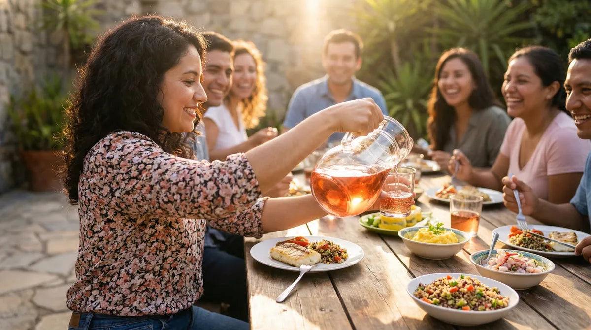 Selección de vinos para Semana Santa en Lima: blancos, rosados y tintos sobre mesa con platos peruanos